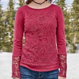 Sundance Deep Red Lace Top